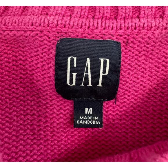 Y2K GAP Cable Knit Pink Cotton Chunky Pullover Sweater Medium - Picture 5 of 8